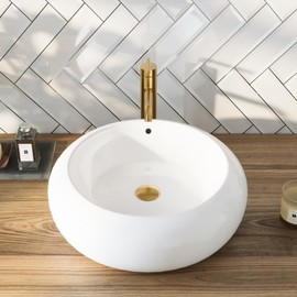 DeerValley Bathroom Sink White Round Ceramic Vessel Sink - 20" x 7'' Modern Above Counter Porcelain Bathroom Vanity Bowl Art Basin with Overflow Hole