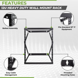 NavePoint 12U 2 Post Wall Mount 18 Inch Deep Switch Depth Heavy Duty Network Server Rack