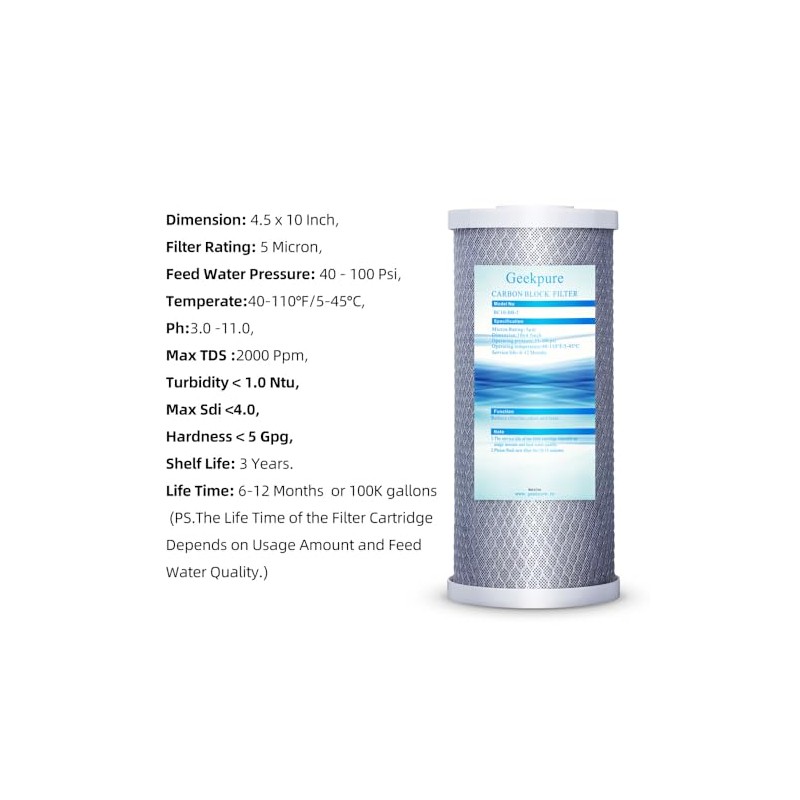 Geekpure 10 Inch Whole House PP and Carbon Filters-4.5 x