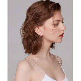 CZ 925 Sterling Silver 14K Gold Plated Cartilage Earrings with Cubic Zirconia Piercing Hypoallergenic Square 4 Crystals Stud Earring for Women, Sterling Silver, Cubic Zirconia