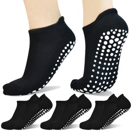 Calcetines antideslizantes de yoga para mujer, 1 a 3 pares de tobillos y pilates, calcetines atléticos, antideslizantes, para el hospital, para mujer y hombre, #4 Negro (paquete de 3), 5-8