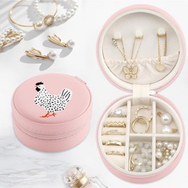 MAYCARI Jewelry Box with Cute Chicken Pattern Design, PU Leather Jewelry Travel Organizer Case-Rings/Earrings/Necklace Storage Box for Women Birthday Mom Friends Her Bridesmaids Girls Gifts