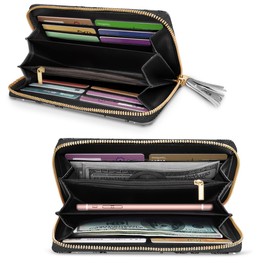 Coco Rossi Women Wallets Multi Card Case Wallet Clutch Wallet Card Holder Organizer Ladies Purse Tassel Wrist Strap Purse,Black Butterfly