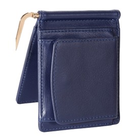 BLUE SINCERE MC2 Men's Wallet Bi-fold Tanned Genuine Leather Money Clip with Coin Purse Simple Large Capacity Holds 8 Cards with Hidden Pocket and Gift Box Included, navy × navy