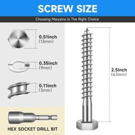 (12-Set) 5/16 x 2-1/2" Lag Bolts for Wood, Stainless Steel Heavy Duty Hex Head Lag Screws, ASME B18.2.1 Commercial/Industrial Grade Mounting Screws Bolts Kit by Marysino