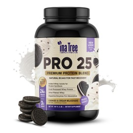 INA TREE HEALTH REVIVE Pro 25 Premium Protein Blend, Ultra-Pure Whey Protein Powder with Natural BCAAS for Fast Recovery, Digestive Enzymes for Absorption, Low Sugar, Cookies and Cream Milkshake (2lb)