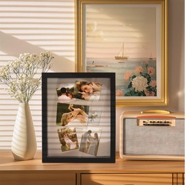 YEPOTUE Shadow Box Display Case 11x14, Deep Shadow Box Picture Frame with Linen Back and Removable Shelves, Wooden Memory Box for Wedding Bouquet, Photos, Medals, Keepsakes (Black)