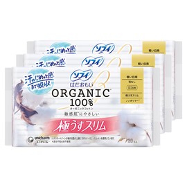 Sofy Hadaomoi Organic Cotton Super Slim, Light Daytime Use, Without Wings, Length: 6.9 inches (17.5 cm), Count: 30 Pads, Set of 3 (Menstrual Products, Sanitary Napkins)
