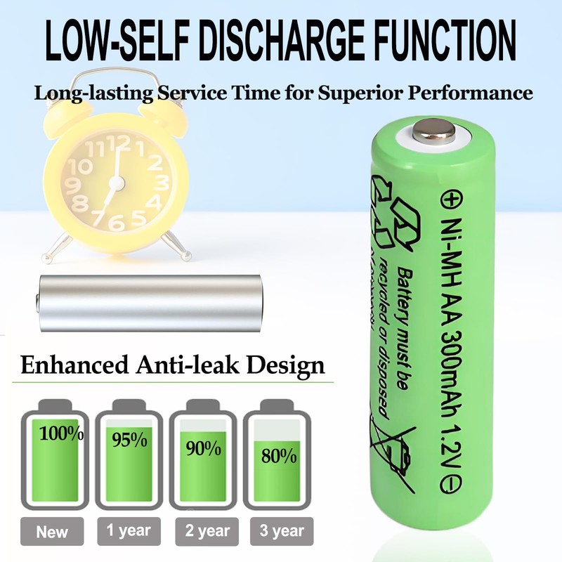 Ni-Mh AA 300mAh 1.2V Solar Light Rechargable Batteries 10 Pack,1.2