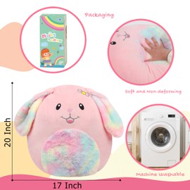 Mushymallow 20-Inch Bunny Large Rabbit Plush Pillow with Rainbow Belly Soft Jumbo Bunny Plush Toy Giant Cute Hugging Stuffed Animal Birthday Christmas Easter Gifts for Kids Adults