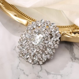 BriLove Women's Stunning Emerald Cut Square Crystal Rhinestone Marquise Cluster Brooch Pin for Wedding Party Prom Clear Silver-Tone