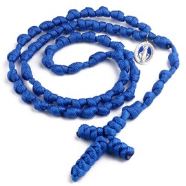 HanlinCC Handmade Knotted Paracord Rosary Necklace with St.Benedict Miraculous Medal for Men and Women (Blue)
