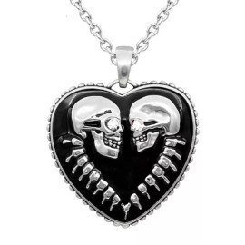 Fashion Jewelry SKULL BLACK HEART LOVER Charm Pendant GERMAN Silver 20" Necklace Men Women Gift