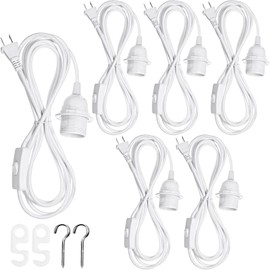 6 Pack Plug in Hanging Light Kit E26/E27 Extension Hanging Lantern Pendant Light Lamp Cord Cable 12 FT Cord with On/Off Switch Hanging Lamp for Bedroom Living Room (White)