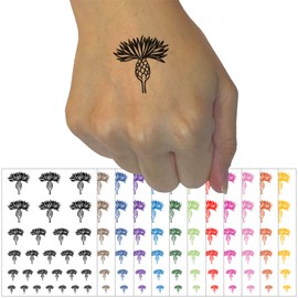 Cornflower Bachelor's Button Bloom Temporary Tattoo Water Resistant Fake Body Art Set Collection - Light Blue (One Sheet)