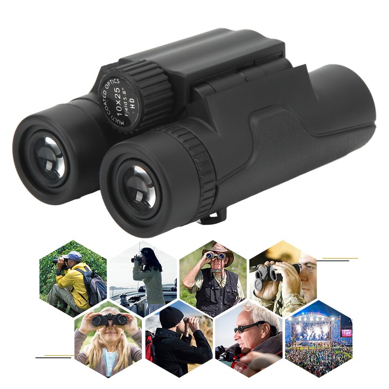 10x 25mm Compact Binoculars Small Pocket Folding Binoculars for Kids