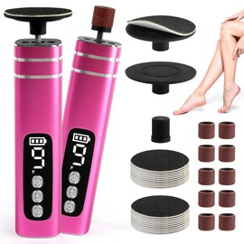 Electric Foot File Cordless, 2 in 1 Electric Foot Callus Remover, Adjustable 9 Speed Rechargeable Pedicure Foot Filer with LED Display, Replaceable Sandpaper Discs & Nail Bands (Rose Gold)