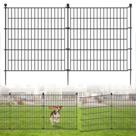 10 Panels No Dig Garden Fence Outdoor for Yard, 32 in(H) X 23.6 ft(L) Animal Barrier Pet Fencing Rustproof Decorative Metal Wire Panel Border for Dog, Rabbits, and Patio Temporary Ground Stakes