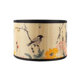 Bamboo Lampshade Drum Shape with Floral Print - Easy Click Closure for Table Lamp, Bedroom & Living Room - Medium (Diameter 30 cm) (TYPE A)
