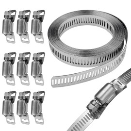 Baxcdyswe 300 cm Hose Clamps Set, 304 Stainless Steel Adjustable Pipe Clamps with 10 Pieces Hose Clamp, Hose Clamps Steel Band for Water Pipe/Home Gas Pipe/Tank/Large Pipe/Washing Machine