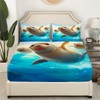 Cute Seal Kids Fitted Sheet Queen Size,Sea Lion Ocean Animals