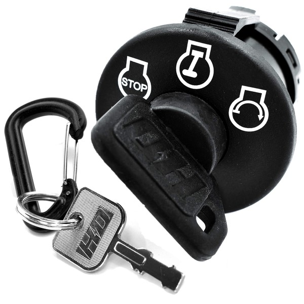 HD Switch Ignition Key Switch Replaces Bad Boy 077-8076-00 - Fits : ZT, Pup, Lightning, MZ, AOS - Key & Free Carabiner