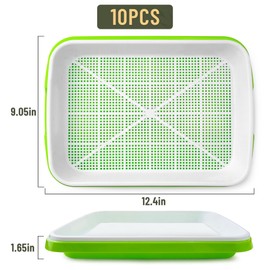 Pack 10 of Seed Sprouter Tray with Drain Holes,Seed Germination Trays Kit BPA Free Nursery Tray,Soil-Free Wheatgrass Tray Sprouter Microgreens Growing Kit (Green-10 Pack)