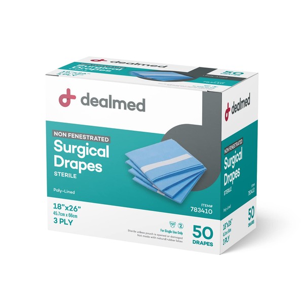 Dealmed Non-Fenestrated Sheets – 50 Count 3-Ply Poly-Lined Drape Sheets, Blue Material, Perfect for Hospitals, Medical Facilities, and Physicians’ Offices, 18" x 26"