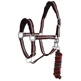 York Halter Set Halter with Knitted Calipso Halter & Knit Padded (Cob, Red/Black)