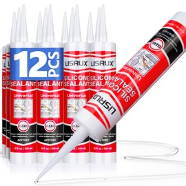 Clear Advanced Silicone Caulk & Sealant, 10Oz Cartridge, 100% Waterproof RTV Silicone Sealant for Kitchen and Bathroom, Shower, Toilet, Sink, Window and Door, Shrink & Crack Proof, 12 Pack