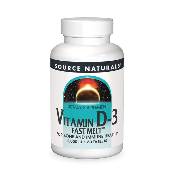 Source Naturals Vitamin D-3 2000 iu Supports Bone & Immune Health - Black Cherry Peach Flavor - 60 Fast Melt Tablets