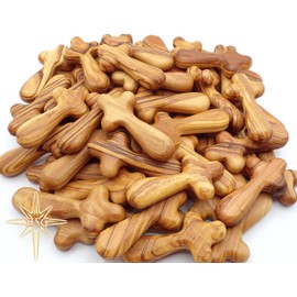 Set of 25 - Pocket Cross, Small holding hand and pocket Crosses, Comfort and Healing, Olive Wood Crosses, Bulk (25)