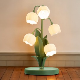 WERFOP Lily of The Valley Desk Lamp, Vintage Flower Table lamp with 3 Color Modes, Cute Cottagecore Night Light for Bedroom for Bedside Table, Dorm, Home Decor (Green)​​