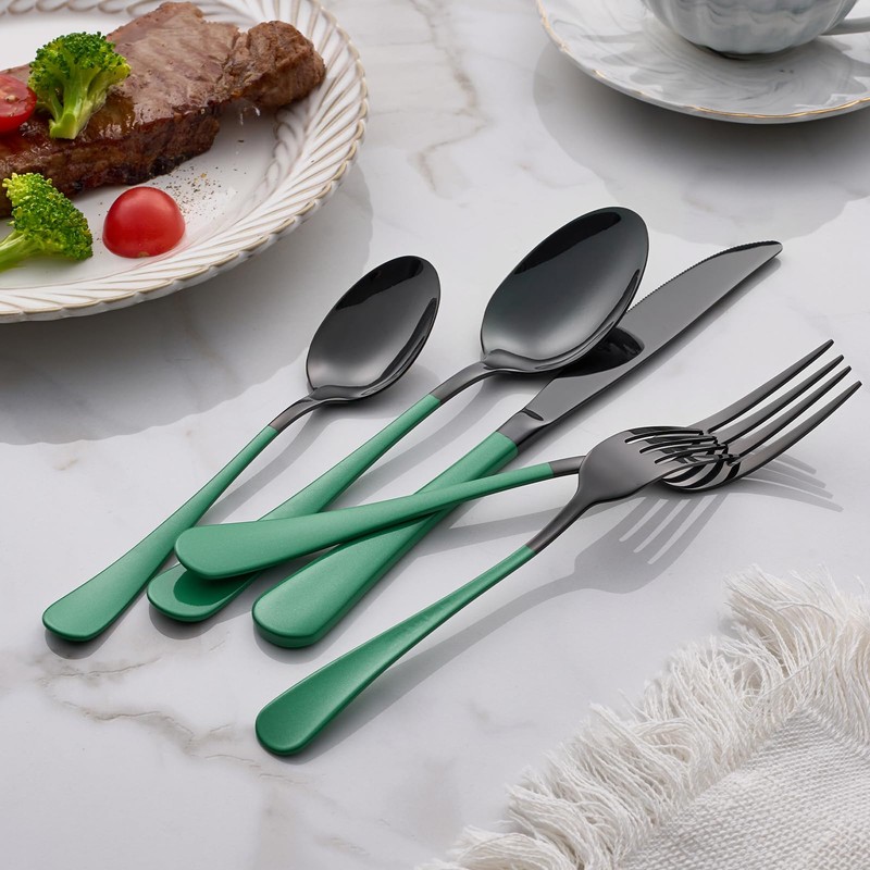 Onlycooker 20-Piece Green Silverware Set - 18/0 Stainless Steel, Black