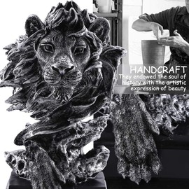 H&W Sandstone Lion Figurines - The King of Beasts - Statue Decoration for Home/Study/Living Room, Great Collectible Figurines, Best Gift for The Man, Silver Color (HH17-D3)