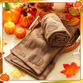 Mindsoft 2 Pcs 3D Brown Pumpkin Jacquard Fall Hand Towels for Bathroom Pumpkin Towels Thanksgiving 100% Cotton Soft Absorbent Decorative Weave Bathroom Decor Gift, 13.7 x 29.5 Inch