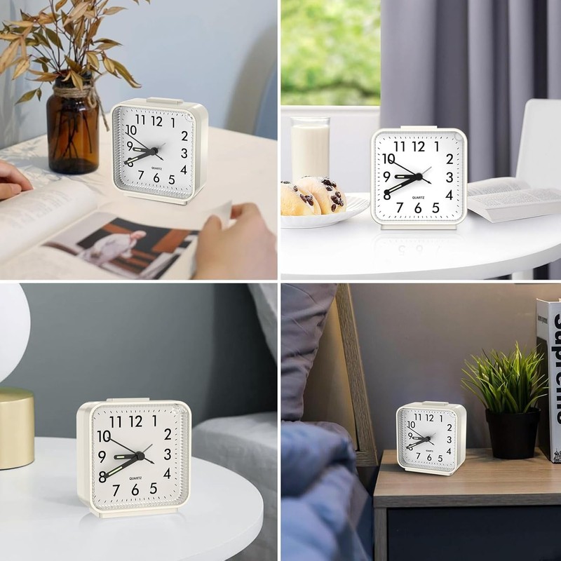 Analog Alarm Clocks, Non Ticking Table Clock with Luminous Hand