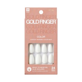 GoldFinger False Nails Kit, Ready to Wear Classic White Color Fake Nails, Manicure Stick and Glue Included, Medium Coffin Shape, Long-Lasting Hottest Trend Glue on Nails