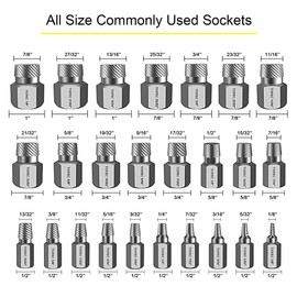 Topec 25Pcs Screw Extractor Set, Hex Head Multi-Spline Easy Out Bolt Extractor Set, Premium CR-MO Steel Rounded Bolt Remover