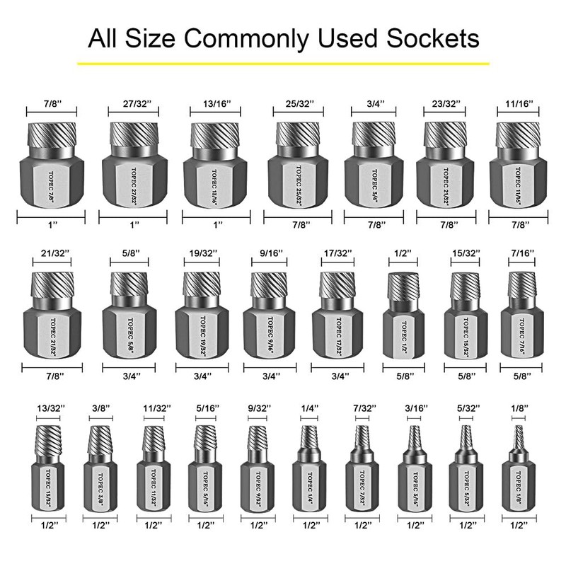 Topec 25Pcs Screw Extractor Set, Hex Head Multi-Spline Easy Out