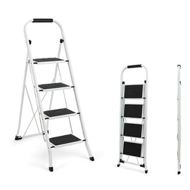 Simpli-Magic Step Ladder, 4 Step Stool Ergonomic Folding Step Stool with Wide Anti-Slip Pedal Sturdy Step Stool for Adults Multi-Use for Household, Kitchen，Office Step Ladder Stool (4 Step - White)