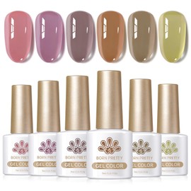 BORN PRETTY Gel Nails, Color Gel, Set of 6 Colors, Gel Nail Color, Sheer Color Gel, Self-Application, For Beginners, Salon Grade, Translucent, UV and LED Compatible