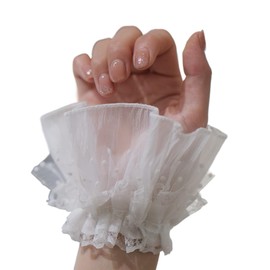 AUOCATTAIL wrist sleeves Lace Fingerless Glove Bridal Cuffs for Women Girls Wedding Party Costume Accessories (White)