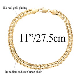 kelistom Gold Cuban Link Anklet Bracelet for Women Men, 7mm Wide 14K Gold / 18K Gold/White Gold Plated Diamond Cut Curb Chain Ankle Bracelets for Women Men 9 10 11 inches, 11 inch, Metal
