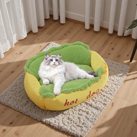 VIEFIN Cute Cat Beds for Indoor Cats, Soft Small Dog Beds, Washable Pet Beds for Puppy and Kitty, Funny Hot Dog Cat Beds, 22 X 18 inch