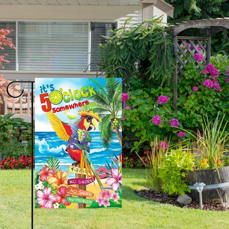 DMERBYL Summer Parrot Beach Garden Flag 12×18 Double Sided Vertical