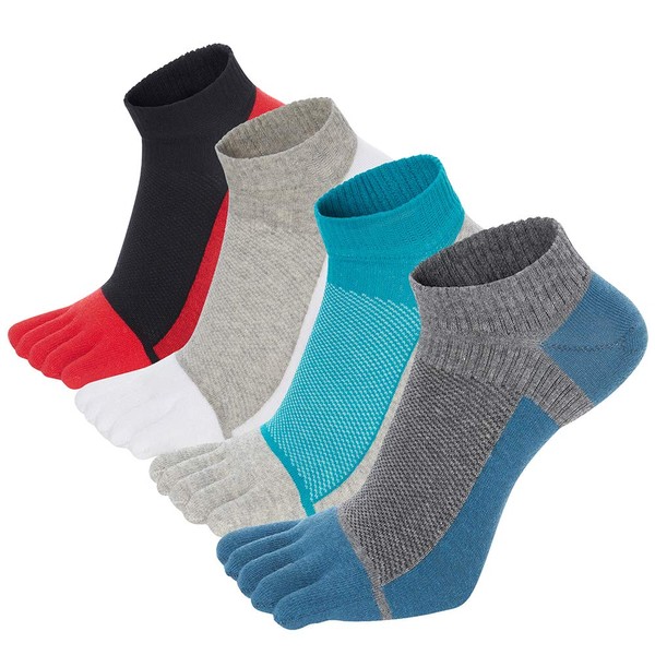 VWELL Toe Socks for Men Women Ankle Cotton Five Fingers Socks Low Cut Athletic Running Socks 4 Pairs Size 8-11
