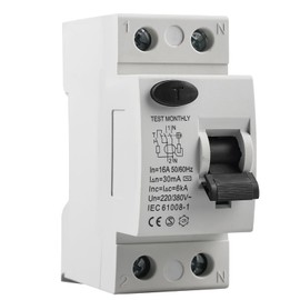 Fi Circuit Breaker 16A, AC 230V 30mA C16 1P+N Fi Switch 2-Pin Circuit Breaker 16A Circuit Breaker Residual Current Circuit Breaker with Leakage Protection Overload Protection