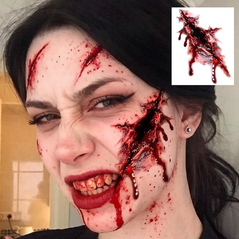 10 Sheets Scary Face Tattoos Halloween Temporary Tattoos Horrible Stitch