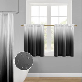 XTMYI Under Sink Covers Curtain for Black Cabinet,Modern Ombre Waterproof Small Window Curtains for Bathroom Kitchen,Black and White,24 Inch Long